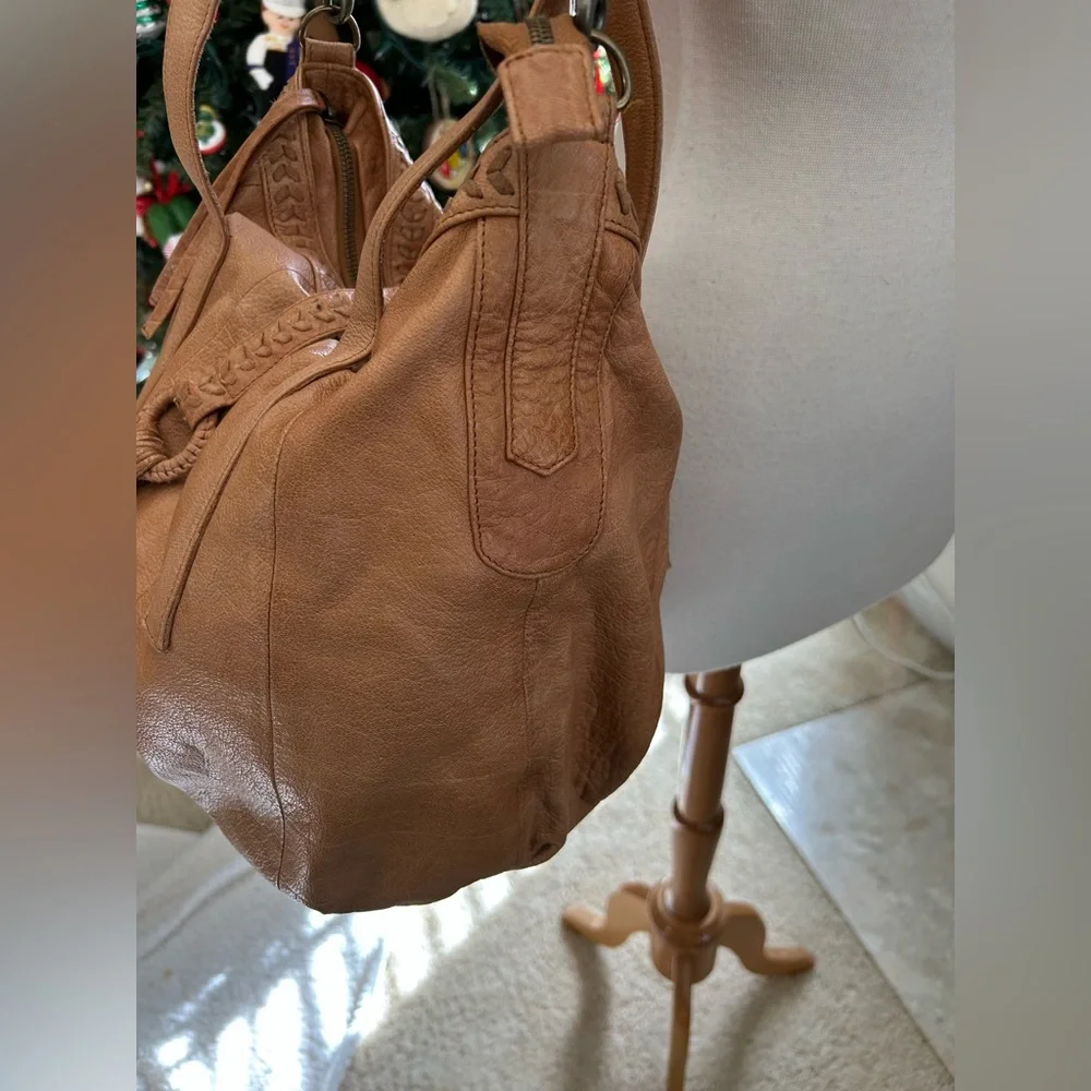Day & Mood Tan Leather Convertible Hobo Bag